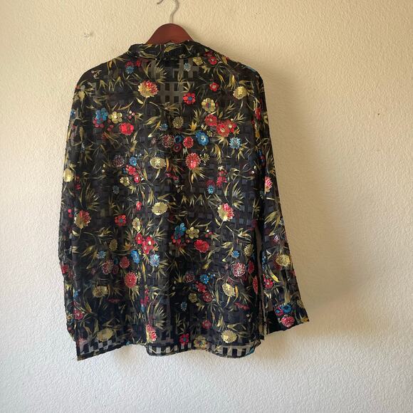 Vintage 90s sheer blouse with bold floral print size xl - Picture 3 of 5